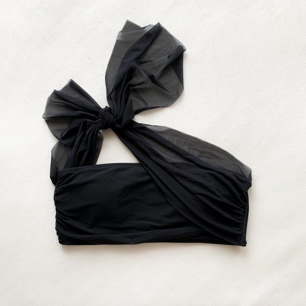 Black Mesh Tie Bandeau Bikini Top